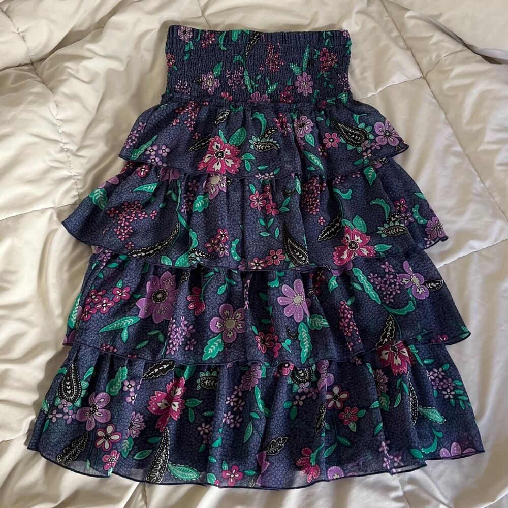 Y2K Navy Purple Floral Paisley Layered Tiered Ruffle Dress from American Eagle